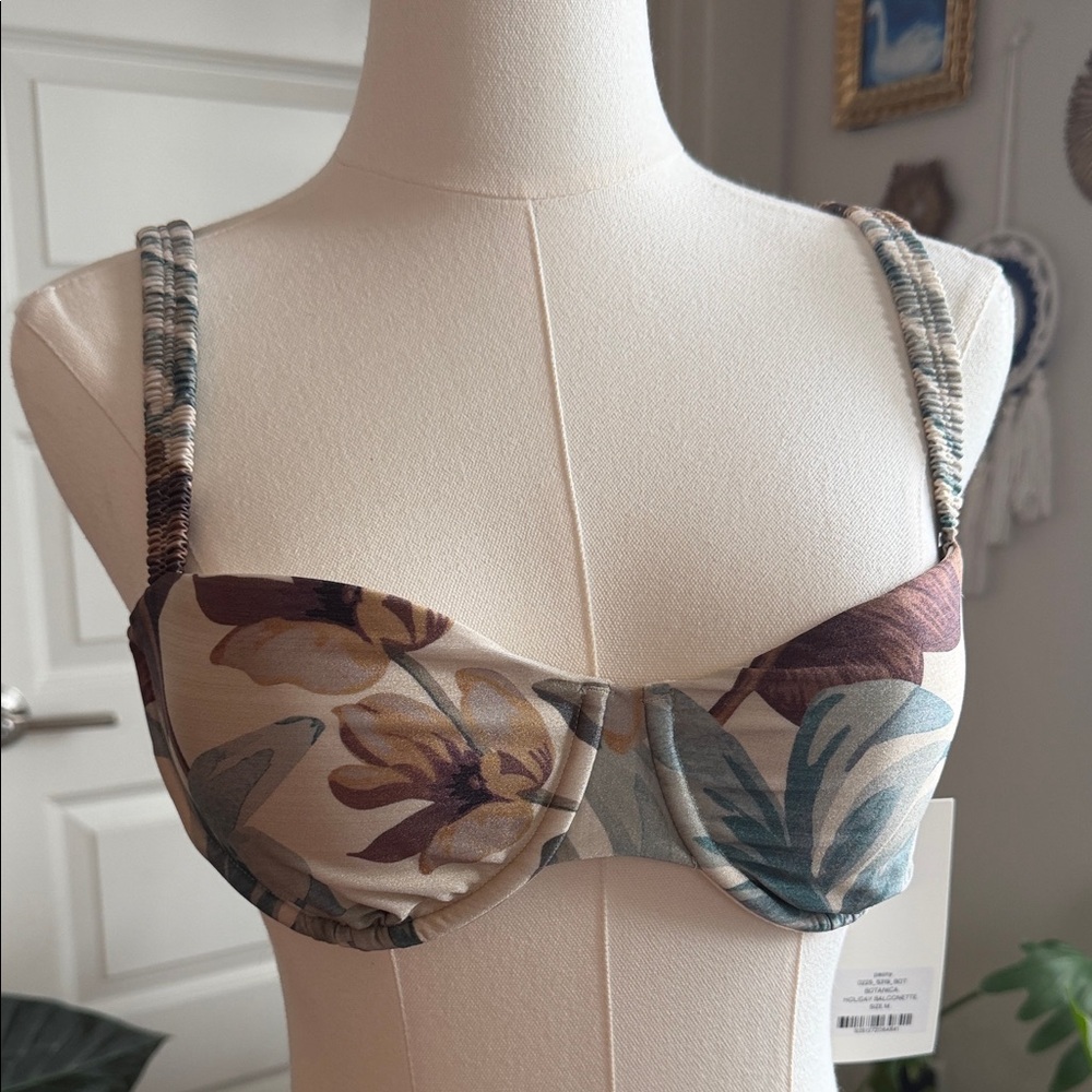Floral Underwire Bikini Top in Cream, Brown & Teal